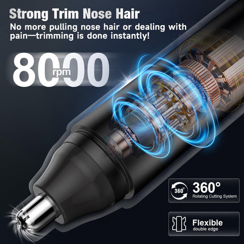 2-in-1 Nose Trimmer - Nose Trimmer - Eyebrow and Ear Trimmer - USB Rechargeable - Nose Trimmer for Men and Women - Black