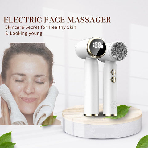 Facial Cleansing Brush - Sonic Roller - Spin - Electric Facial Cleanser - Facial Care - Keratin - Electric - Portable - Waterproof - 6 Interchangeable Brush Heads - Suitable for Women's and Men's Skin - 6 in 1 - White