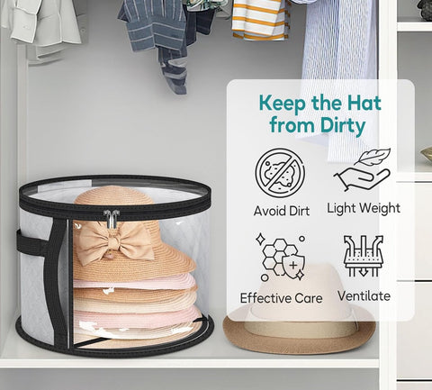 Storage Box - Extra Large Clear Hat Storage Bag - Holds up to 7 Hats - Cowboy Hat Wardrobe Storage Bag - Wide Brim Hat Box with Handle - (Grey)