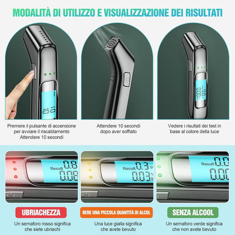 Breathalyzer - Digital Breathalyzer - Portable Breathalyzer - Breathalyzer - With HD LED and high-sensitivity chip - USB rechargeable - Highly accurate breathalyzer for drunk driving - Road safety
