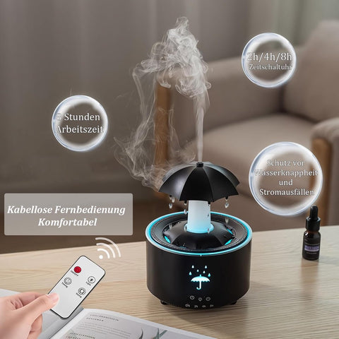 Aromatherapy Humidifier - Umbrella Humidifier - 300ml Rotating Humidifier for Bedroom with Remote Control and Timer - 7-Color LED - Humidifier for Living Room or Children's Room - Humidifiers (Black)