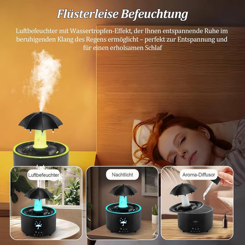 Aromatherapy Humidifier - Umbrella Humidifier - 300ml Rotating Humidifier for Bedroom with Remote Control and Timer - 7-Color LED - Humidifier for Living Room or Children's Room - Humidifiers (Black)