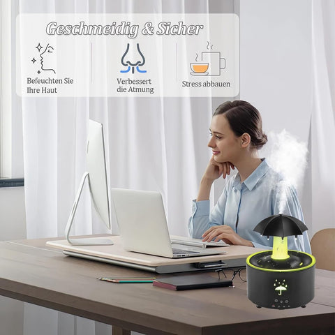 Aromatherapy Humidifier - Umbrella Humidifier - 300ml Rotating Humidifier for Bedroom with Remote Control and Timer - 7-Color LED - Humidifier for Living Room or Children's Room - Humidifiers (Black)