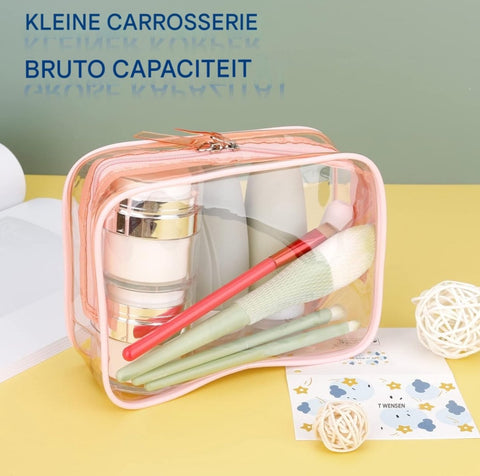 Transparent pink toiletry bag, waterproof toiletry bag with zipper