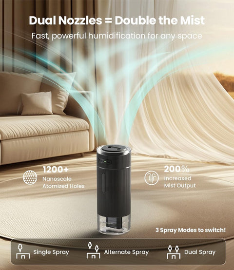 Humidifiers - Air humidifier - Bedroom humidifier - Mini desktop humidifier for travel, office, or children's room - Black