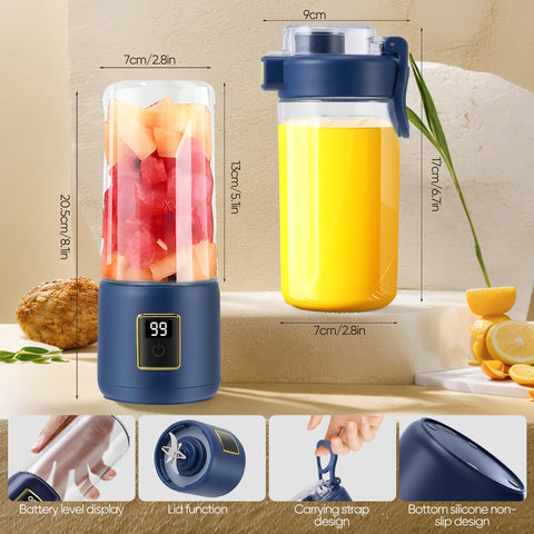 Portable Blender - Mini Blender - 12 Blades - Portable - On-the-Go Blender - Mini Juicer - Smoothie Maker - Perfect for Smoothies, Juices, and Baby Food - Dark Blue