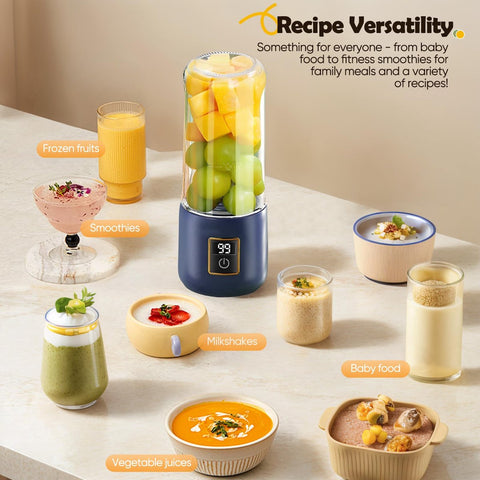 Portable Blender - Mini Blender - 12 Blades - Portable - On-the-Go Blender - Mini Juicer - Smoothie Maker - Perfect for Smoothies, Juices, and Baby Food - Dark Blue
