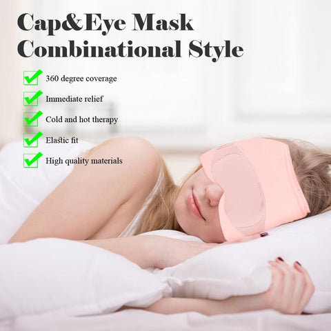 Migraine Relief Hat - Eye Mask - Cooling Eye Mask - Headache Relief - Hot & Cold Pack - 3-in-1 Pain Relief Mask - with Removable Eye Mask - Reusable - Migraine Relief Hat - Pink