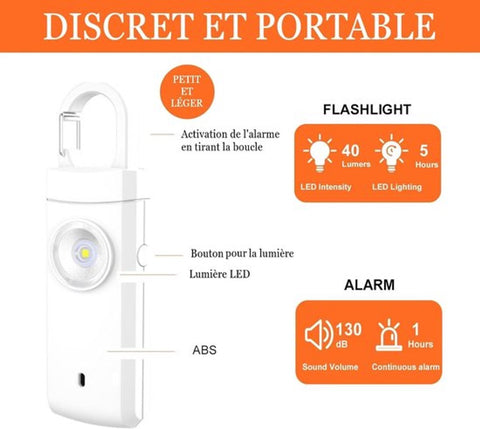 Alarm - Personal Alarm - 130 dB Sound and Intense Flashing - Personal Security Alarm - Self-Defense Keychain - Personal Protection - Senior Alarm - Portable Security Alarm - White, Black