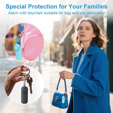 Pack of 2 personal alarms - Keychain - SOS button - 130 dB emergency signal - Personal safety alarm - Keychain with LED light for children, women and the elderly (black + blue)