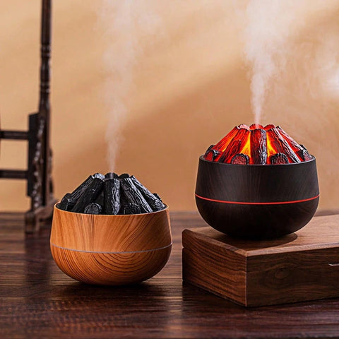 Aromatherapy Air Humidifier - Flame Effect Aromatherapy Diffuser - 300ml - Bedroom Humidifier - Campfire Shape - Small Ultra-Quiet USB Portable Humidifier for Home and Office (Dark)