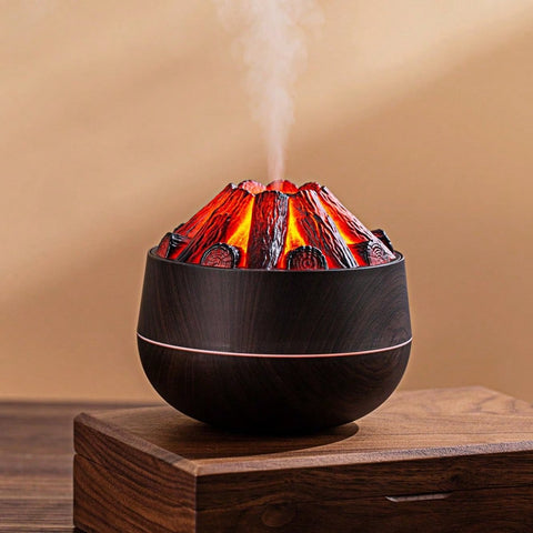 Aromatherapy Air Humidifier - Flame Effect Aromatherapy Diffuser - 300ml - Bedroom Humidifier - Campfire Shape - Small Ultra-Quiet USB Portable Humidifier for Home and Office (Dark)