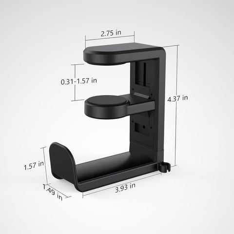 Headset Stand - Headset Holder - Rotating Headset Stand - Gaming Headset Stand - With 360-Degree Rotation and Cable Clip Organizer - Adjustable Clamp Mount Under Desk - Black
