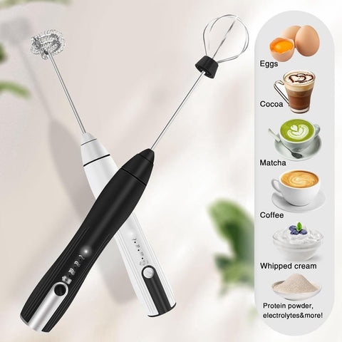 Milk frother - electric milk frother - electric milk frother - milk frother - rechargeable manual milk frother - with 3 speeds for coffee - black frother