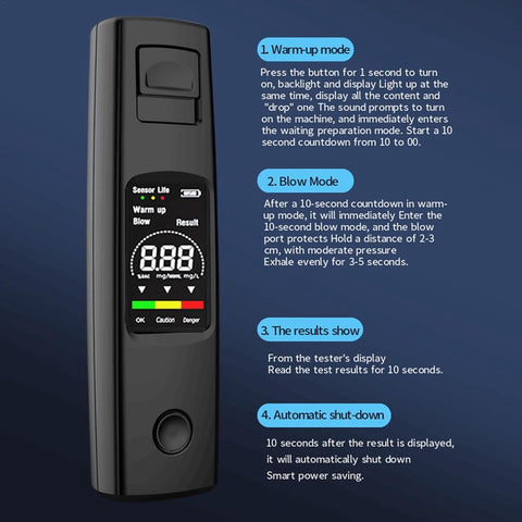 Digital Breathalyzer - Portable Breathalyzer - Rechargeable Breathalyzer - High-Precision Breathalyzer - Portable Digital Breathalyzer - Rapid Breathalyzer - Professional Breathalyzer - 10 x 2.8 cm / 3.94 x 1.1 in - For personal and family use
