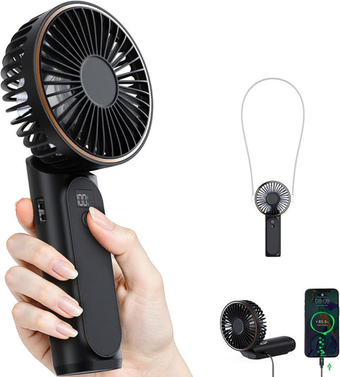 Handheld Fan - Mini Portable Fan - Rechargeable - Power Bank - 6 Settings - Black