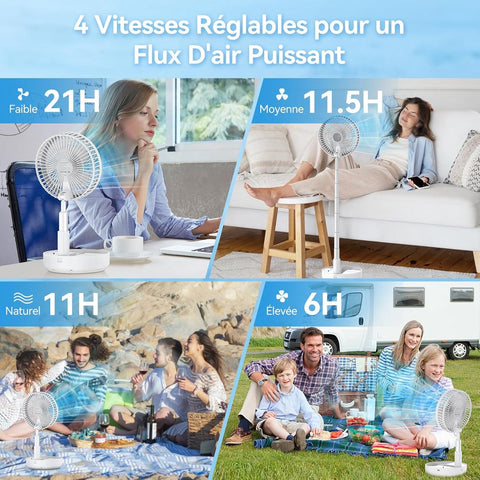Fan - Small fan - Portable fan - Adjustable height portable oscillating fan - With remote control - Foldable - 4 speeds - For bedroom, office, travel - 7.7 inches - With