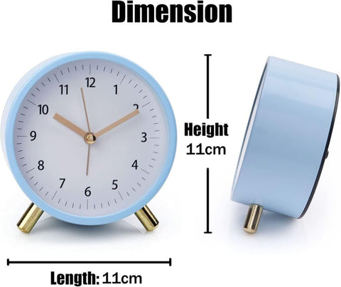 Silent Alarm Clock with Night Light and Backlight, Blue Bedroom and Travel Clock, Metal