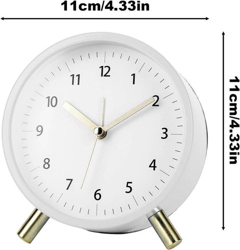 Silent Alarm Clock with Night Light and Backlight, White Metal Clock for Bedrooms and Travel
