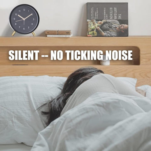 Silent Alarm Clock with Night Light and Backlight, Metal Clock for Bedrooms and Travel, Black