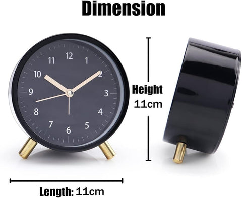 Silent Alarm Clock with Night Light and Backlight, Metal Clock for Bedrooms and Travel, Black