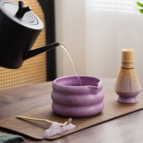 7-Piece Ceramic Matcha Tea Set with Bowl Whisk and Accessories, Purple