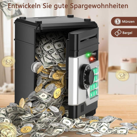 Electronic Piggy Bank for Kids with Fingerprint Opening, Password Protection, Automatic Saving Function, Mini Cabinet, Blue