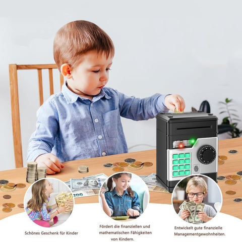 Electronic Piggy Bank for Kids with Fingerprint Opening, Password Protection, Automatic Saving Function, Mini Cabinet, Blue