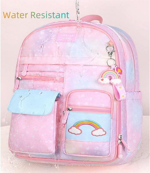 Waterproof Kawaii School Backpack for Girls with Reflective Strap, Purple, Compatible with Children and Teenage Girls