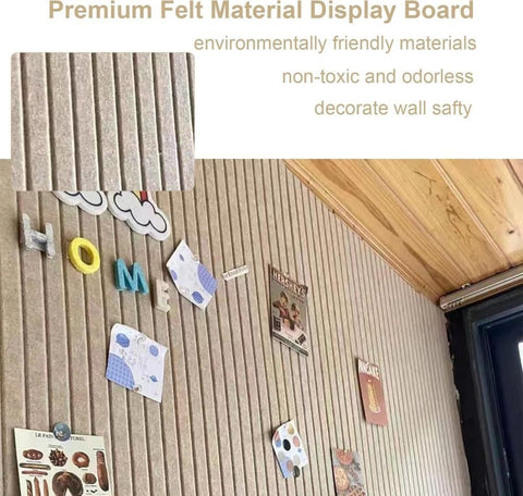Self-adhesive photo board, decorative felt and cork wall panel for photos and messages, acoustic panels bulletin board for home and office, Deep Camel