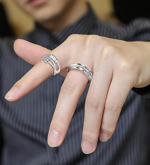 4 pcs Anti-Stress Ring with Rotating Beads, Silver, Compatible with Fidget Spinner Rings