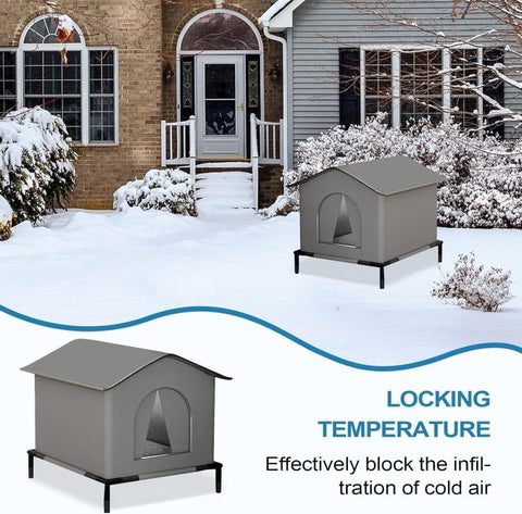 1 Pack Waterproof Insulated Outdoor Cat House for Homeless Cats and Small Animals, 36 x 36 x 36cm, Gray