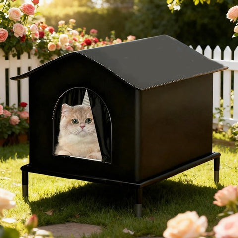 1 Pack Waterproof Insulated Outdoor Cat House for Homeless Cats and Small Animals, 36 x 36 x 36cm, Black
