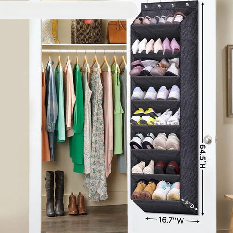 12 Pairs Wall Mounted Shoe Rack with Hooks, Shoe Hanger Storage for Door, 24 x 12 x 4 inches, Black