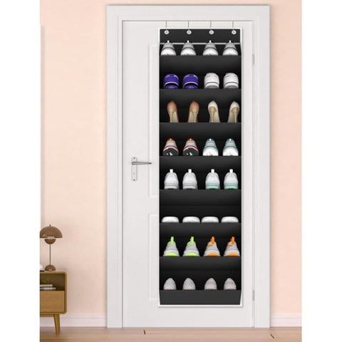 12 Pairs Wall Mounted Shoe Rack with Hooks, Shoe Hanger Storage for Door, 24 x 12 x 4 inches, Black