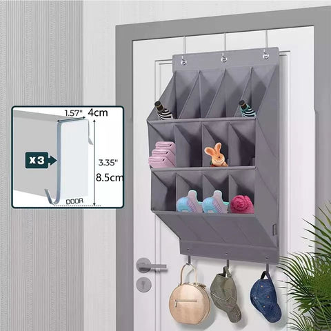 Wall-mounted shoe hat rack with hooks, black, multi-functional storage for door hanging