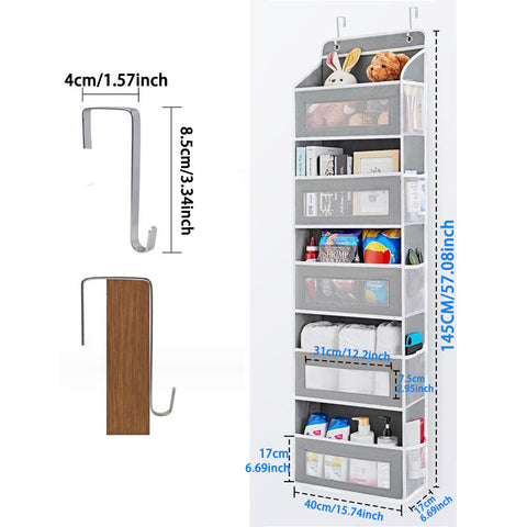 1 piece Wall-mounted Doll Rack with Hooks, Multi-functional Storage Rack for Door, Gray