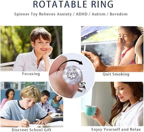 6-Pack Adjustable Antistress Ring with Rotating Beads, Silver