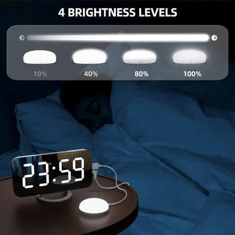 LED Alarm Clock with Bed Shaker for Heavy Sleepers, Digital Mirror Display, Compatible with Philips, Black