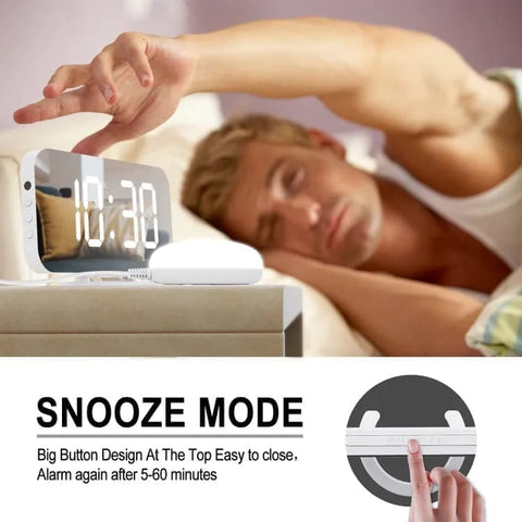 LED Alarm Clock with Bed Shaker for Heavy Sleepers, Digital Mirror Display, Compatible with Philips, Black