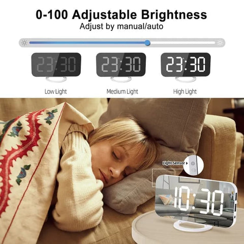 LED Alarm Clock with Bed Shaker for Heavy Sleepers, Digital Mirror Display, Compatible with Philips, Black