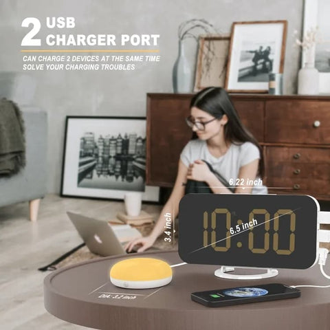 Digital Alarm Clock with Bed Shaker for Heavy Sleepers, LED Mirror Display, Compatible with Philips, Yellow