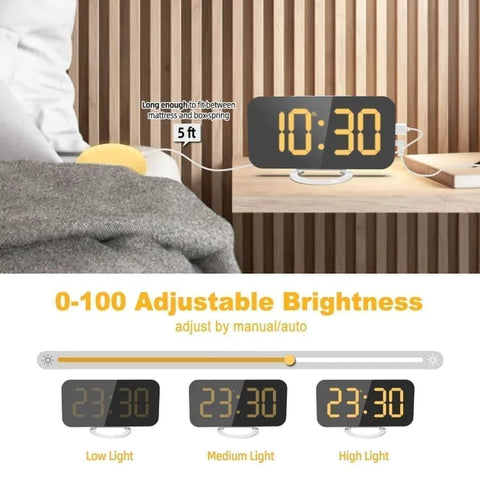 Digital Alarm Clock with Bed Shaker for Heavy Sleepers, LED Mirror Display, Compatible with Philips, Yellow