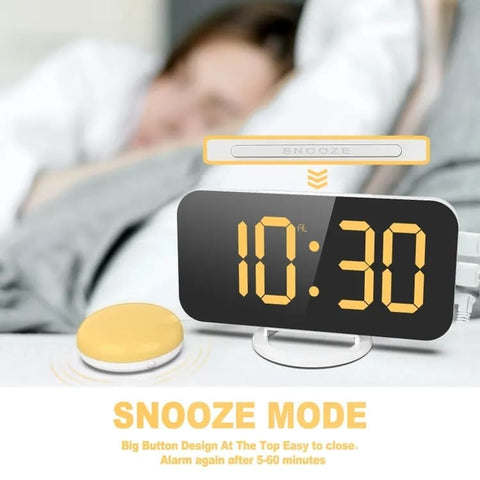 Digital Alarm Clock with Bed Shaker for Heavy Sleepers, LED Mirror Display, Compatible with Philips, Yellow