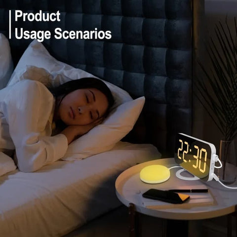 Digital Alarm Clock with Bed Shaker for Heavy Sleepers, LED Mirror Display, Compatible with Philips, Yellow