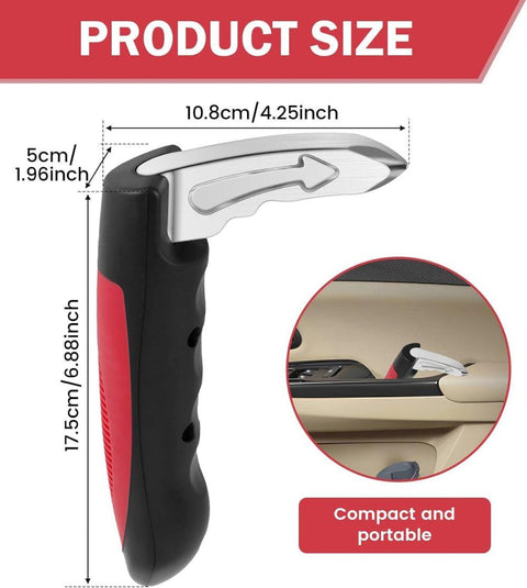 2 pcs Car Support Handles for Elderly, Emergency Hammer, Compatible with Vehicles, 12.5 x 3.1 inches, Red
