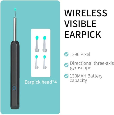Smart Ear Cleaner with 1296P HD Camera, Wireless Earwax Removal WiFi Endoscope, Safe Inspection Intelligent Temperature Control, Black