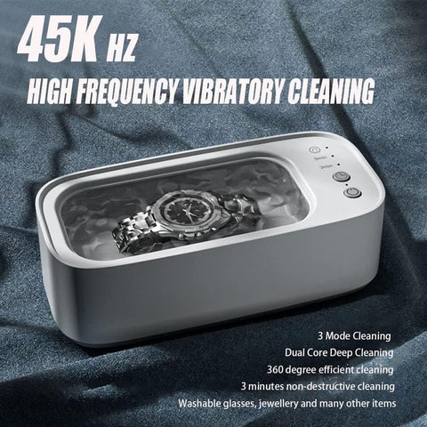 45000 Hz Ultrasonic Cleaner with 3 Cleaning Modes for Glasses Jewelry Dentures, Gray