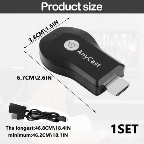 Wireless HDMI Adapter 1080P for iOS Android Windows, Black, Compatible with Samsung Philips Xiaomi TV Projector