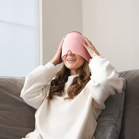 Cooling Migraine Cap with Gel Eye Mask for Headache Relief and Sleep Aid, Compatible with Oral-B, Pink
